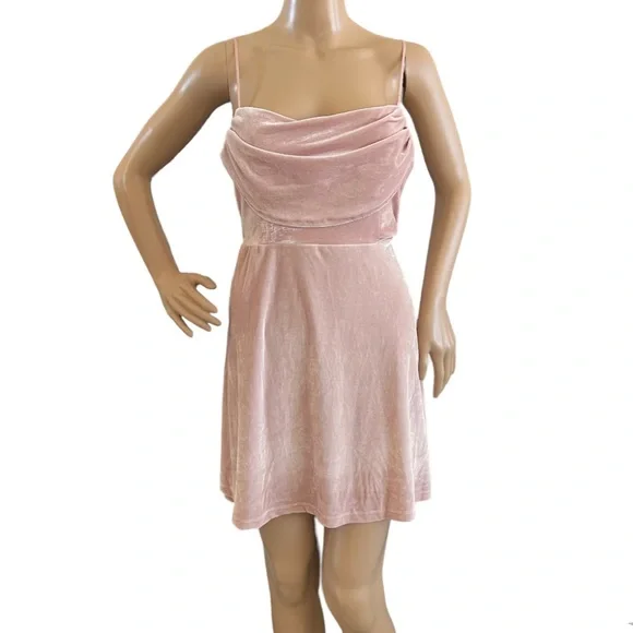 pink velvet dress urban outfitters NEW Urban Outfitters Velvet MINI Slip Dress Velour Leaves Hot Pink Fuchsia L